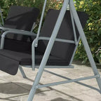 Outsunny 2 Person Porch Swing with Stand, Outdoor Swing with Canopy, Pivot Storage Table, 2 Cup Holders, Cushions for Patio, Backyard