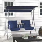 Outsunny 2 Person Porch Swing with Stand, Outdoor Swing with Canopy, Pivot Storage Table, 2 Cup Holders, Cushions for Patio, Backyard