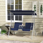 Outsunny 2 Person Porch Swing with Stand, Outdoor Swing with Canopy, Pivot Storage Table, 2 Cup Holders, Cushions for Patio, Backyard