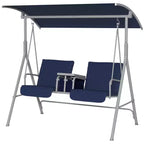 Outsunny 2 Person Porch Swing with Stand, Outdoor Swing with Canopy, Pivot Storage Table, 2 Cup Holders, Cushions for Patio, Backyard