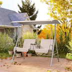 Outsunny 2 Person Porch Swing with Stand, Outdoor Swing with Canopy, Pivot Storage Table, 2 Cup Holders, Cushions for Patio, Backyard