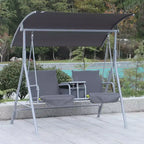 Outsunny 2 Person Porch Swing with Stand, Outdoor Swing with Canopy, Pivot Storage Table, 2 Cup Holders, Cushions for Patio, Backyard