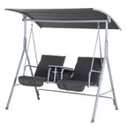 Outsunny 2 Person Porch Swing with Stand, Outdoor Swing with Canopy, Pivot Storage Table, 2 Cup Holders, Cushions for Patio, Backyard