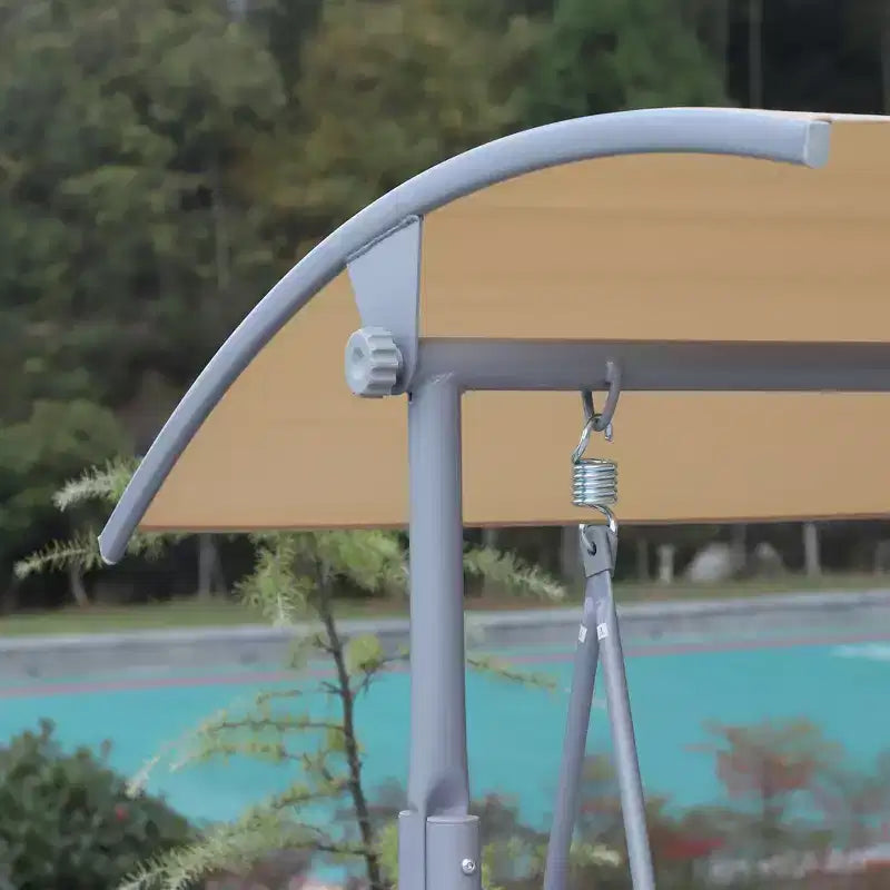 Outsunny 2 Person Porch Swing with Stand, Outdoor Swing with Canopy, Pivot Storage Table, 2 Cup Holders, Cushions for Patio, Backyard