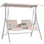 Outsunny 2 Person Porch Swing with Stand, Outdoor Swing with Canopy, Pivot Storage Table, 2 Cup Holders, Cushions for Patio, Backyard
