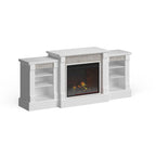 SEI Furniture Remote Controlled LED Electric Fireplace with Mantel in White Stone and Storage