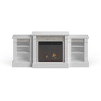 SEI Furniture Remote Controlled LED Electric Fireplace with Mantel in White Stone and Storage