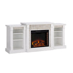 SEI Furniture Remote Controlled LED Electric Fireplace with Mantel in White Stone and Storage