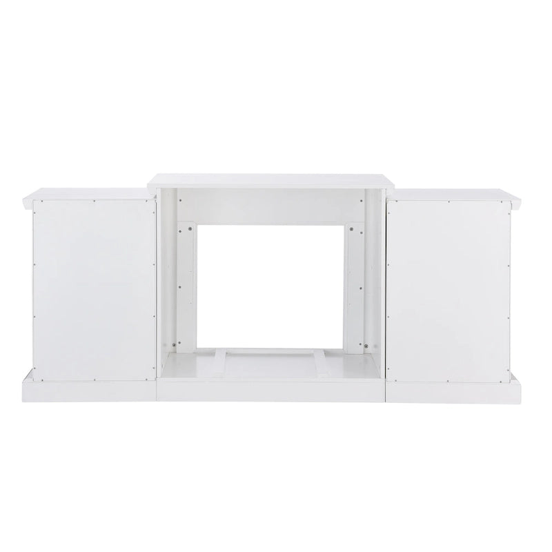 SEI Furniture Remote Controlled LED Electric Fireplace with Mantel in White Stone and Storage