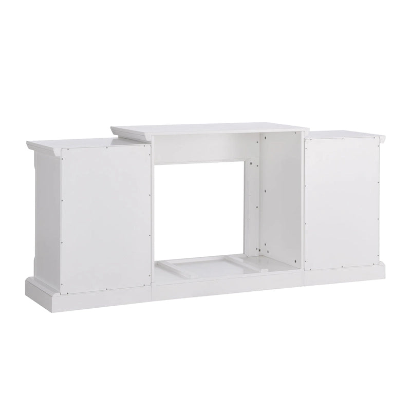 SEI Furniture Remote Controlled LED Electric Fireplace with Mantel in White Stone and Storage
