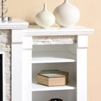 SEI Furniture Remote Controlled LED Electric Fireplace with Mantel in White Stone and Storage