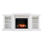 SEI Furniture Remote Controlled LED Electric Fireplace with Mantel in White Stone and Storage