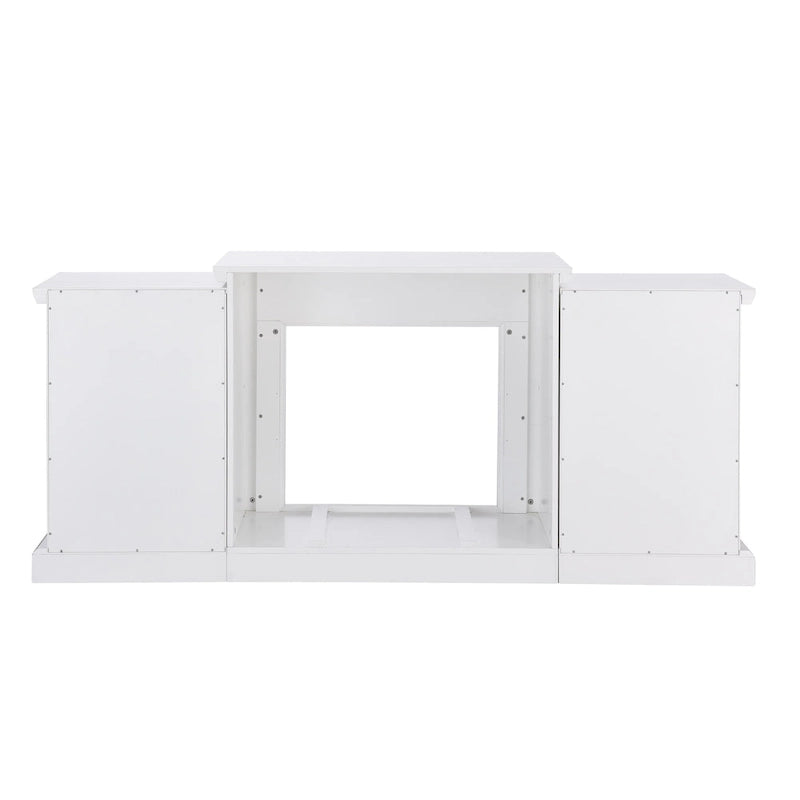 SEI Furniture Remote Controlled LED Electric Fireplace with Mantel in White Stone and Storage