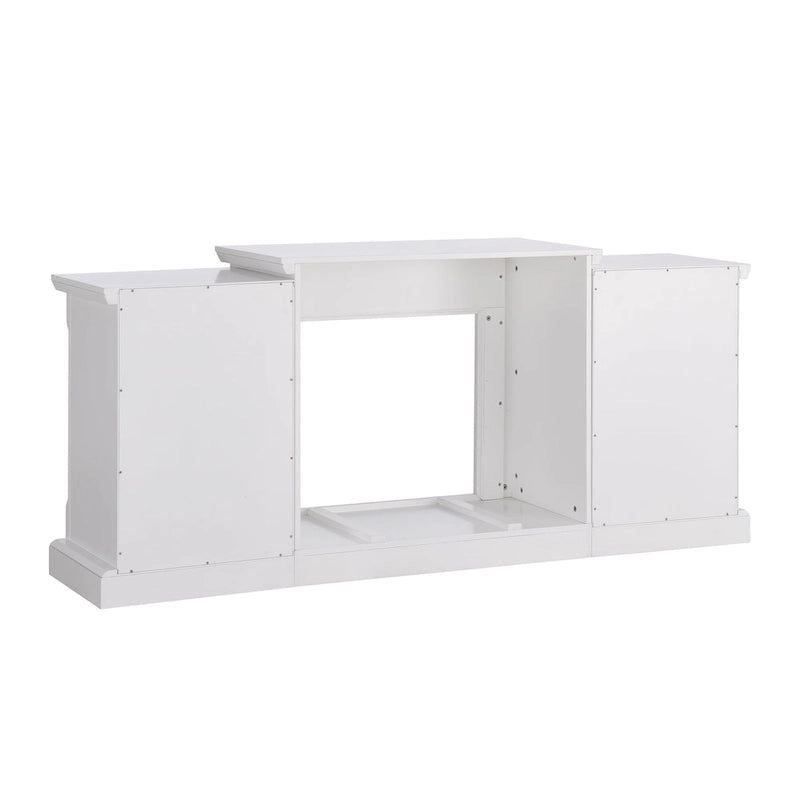 SEI Furniture Remote Controlled LED Electric Fireplace with Mantel in White Stone and Storage