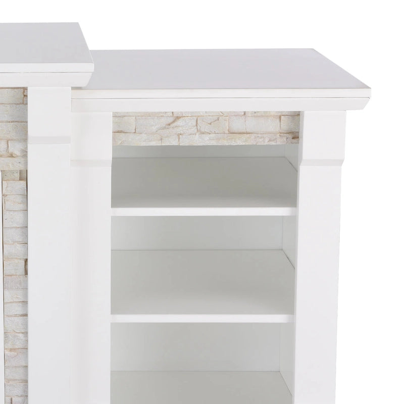 SEI Furniture Remote Controlled LED Electric Fireplace with Mantel in White Stone and Storage