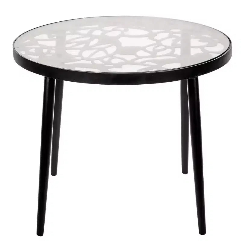 LeisureMod Devon 3-Piece Aluminum Outdoor Bistro Set - Glass Top Dining Table and 2 Stackable All-Weather Mesh Chairs