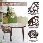 LeisureMod Devon 3-Piece Aluminum Outdoor Bistro Set - Glass Top Dining Table and 2 Stackable All-Weather Mesh Chairs