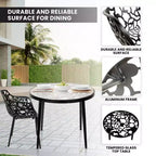 LeisureMod Devon 3-Piece Aluminum Outdoor Bistro Set - Glass Top Dining Table and 2 Stackable All-Weather Mesh Chairs
