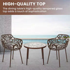 LeisureMod Devon 3-Piece Aluminum Outdoor Bistro Set - Glass Top Dining Table and 2 Stackable All-Weather Mesh Chairs