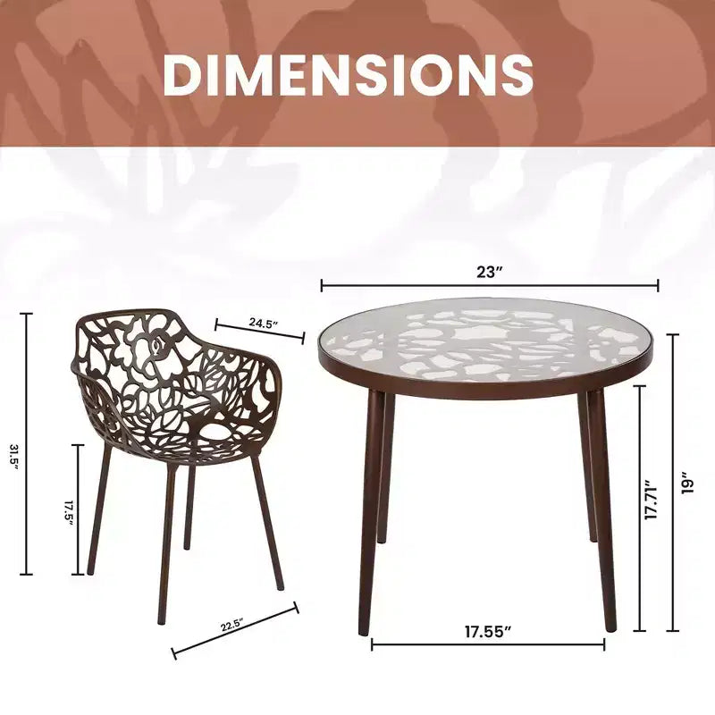 LeisureMod Devon 3-Piece Aluminum Outdoor Bistro Set - Glass Top Dining Table and 2 Stackable All-Weather Mesh Chairs