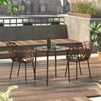 LeisureMod Devon 3-Piece Aluminum Outdoor Bistro Set - Glass Top Dining Table and 2 Stackable All-Weather Mesh Chairs