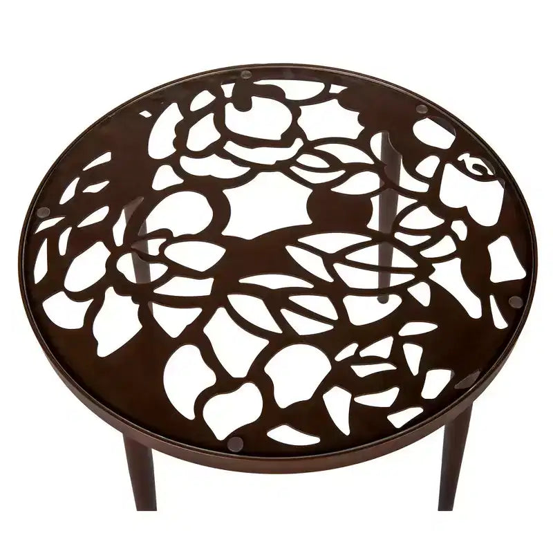LeisureMod Devon 3-Piece Aluminum Outdoor Bistro Set - Glass Top Dining Table and 2 Stackable All-Weather Mesh Chairs
