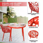 LeisureMod Devon 3-Piece Aluminum Outdoor Bistro Set - Glass Top Dining Table and 2 Stackable All-Weather Mesh Chairs