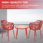 LeisureMod Devon 3-Piece Aluminum Outdoor Bistro Set - Glass Top Dining Table and 2 Stackable All-Weather Mesh Chairs