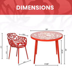 LeisureMod Devon 3-Piece Aluminum Outdoor Bistro Set - Glass Top Dining Table and 2 Stackable All-Weather Mesh Chairs