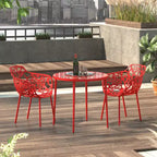LeisureMod Devon 3-Piece Aluminum Outdoor Bistro Set - Glass Top Dining Table and 2 Stackable All-Weather Mesh Chairs