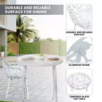 LeisureMod Devon 3-Piece Aluminum Outdoor Bistro Set - Glass Top Dining Table and 2 Stackable All-Weather Mesh Chairs