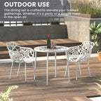 LeisureMod Devon 3-Piece Aluminum Outdoor Bistro Set - Glass Top Dining Table and 2 Stackable All-Weather Mesh Chairs
