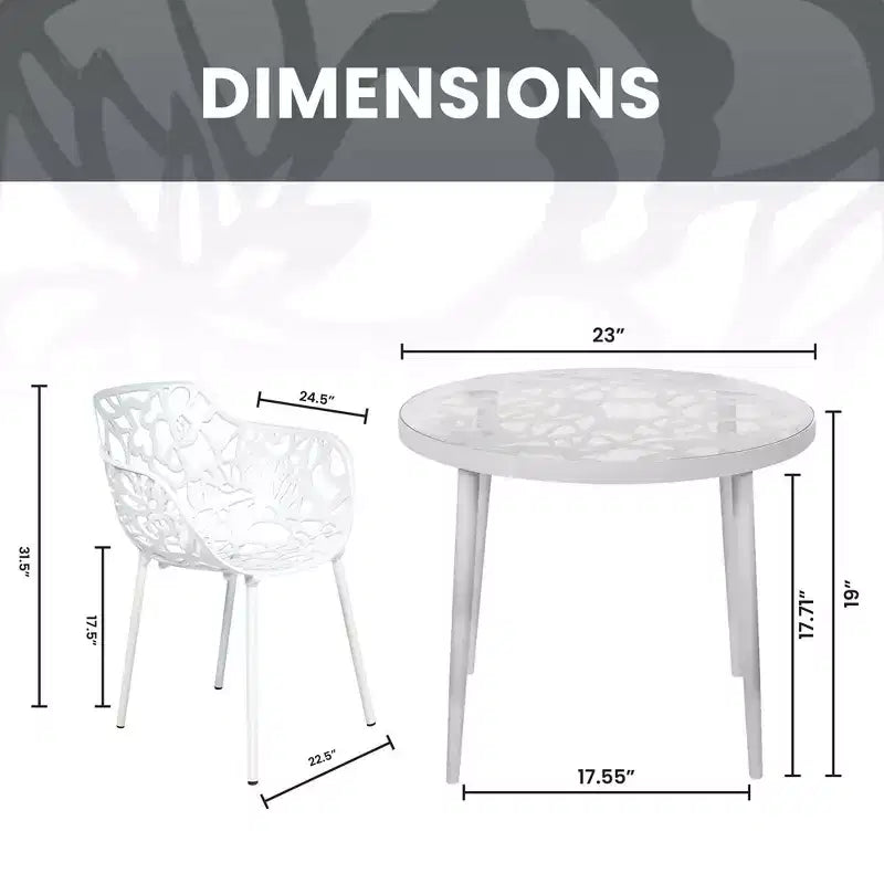 LeisureMod Devon 3-Piece Aluminum Outdoor Bistro Set - Glass Top Dining Table and 2 Stackable All-Weather Mesh Chairs
