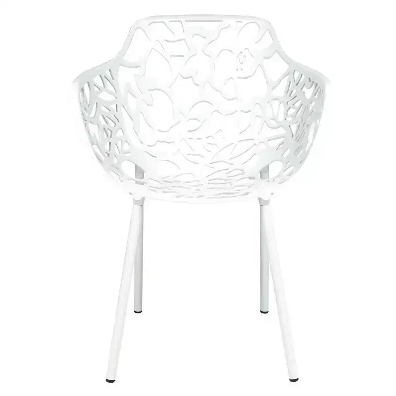 LeisureMod Devon 3-Piece Aluminum Outdoor Bistro Set - Glass Top Dining Table and 2 Stackable All-Weather Mesh Chairs