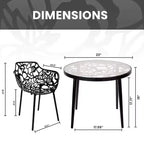 LeisureMod Devon 3-Piece Aluminum Outdoor Bistro Set - Glass Top Dining Table and 2 Stackable All-Weather Mesh Chairs
