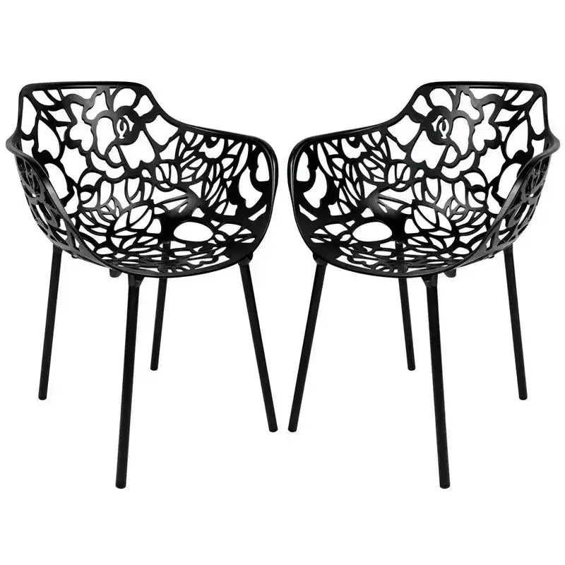 LeisureMod Devon 3-Piece Aluminum Outdoor Bistro Set - Glass Top Dining Table and 2 Stackable All-Weather Mesh Chairs