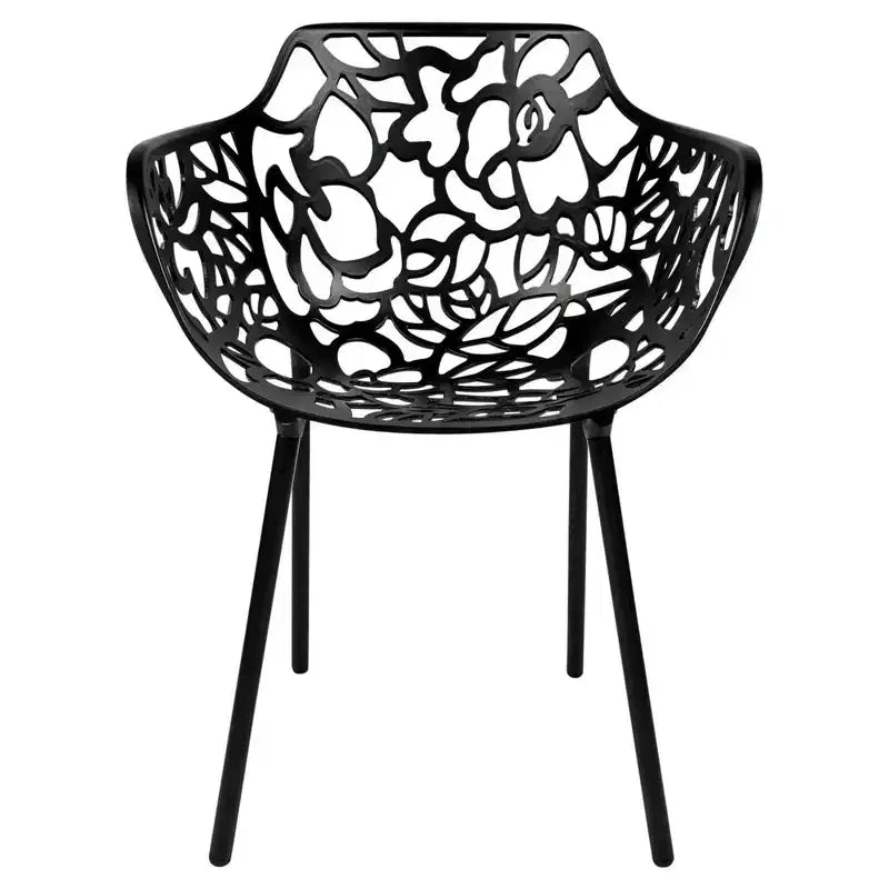 LeisureMod Devon 3-Piece Aluminum Outdoor Bistro Set - Glass Top Dining Table and 2 Stackable All-Weather Mesh Chairs