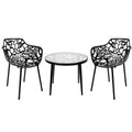 LeisureMod Devon 3-Piece Aluminum Outdoor Bistro Set - Glass Top Dining Table and 2 Stackable All-Weather Mesh Chairs