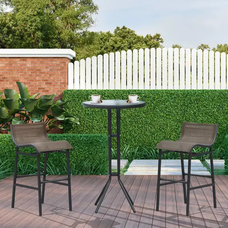 Outsunny 3 Piece Bar Height Outdoor Bistro Set for 2, Round Patio Pub Table 2 Bar Chairs with Comfortable Design & Durable Build