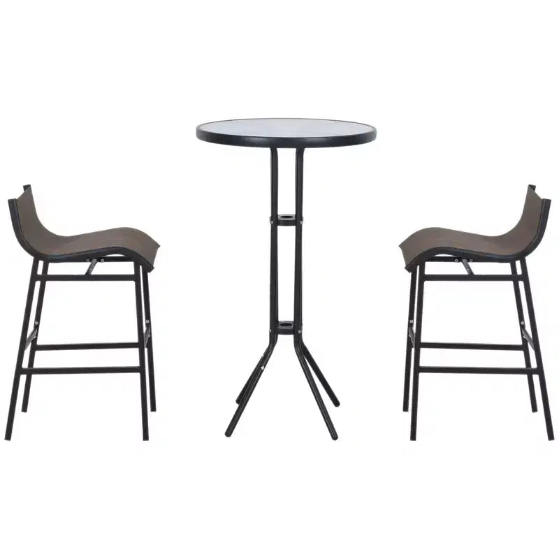 Outsunny 3 Piece Bar Height Outdoor Bistro Set for 2, Round Patio Pub Table 2 Bar Chairs with Comfortable Design & Durable Build