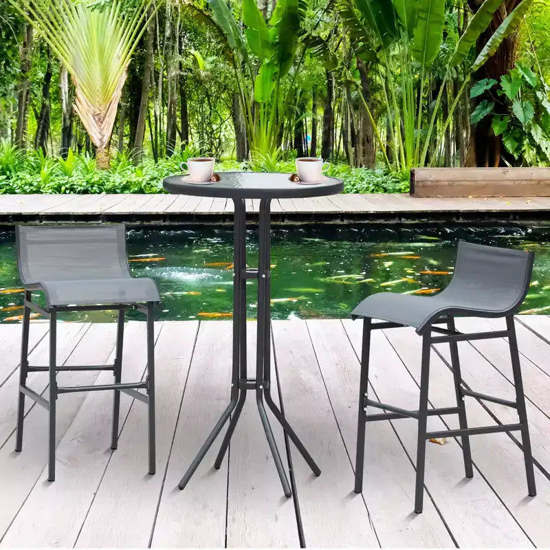 Outsunny 3 Piece Bar Height Outdoor Bistro Set for 2, Round Patio Pub Table 2 Bar Chairs with Comfortable Design & Durable Build