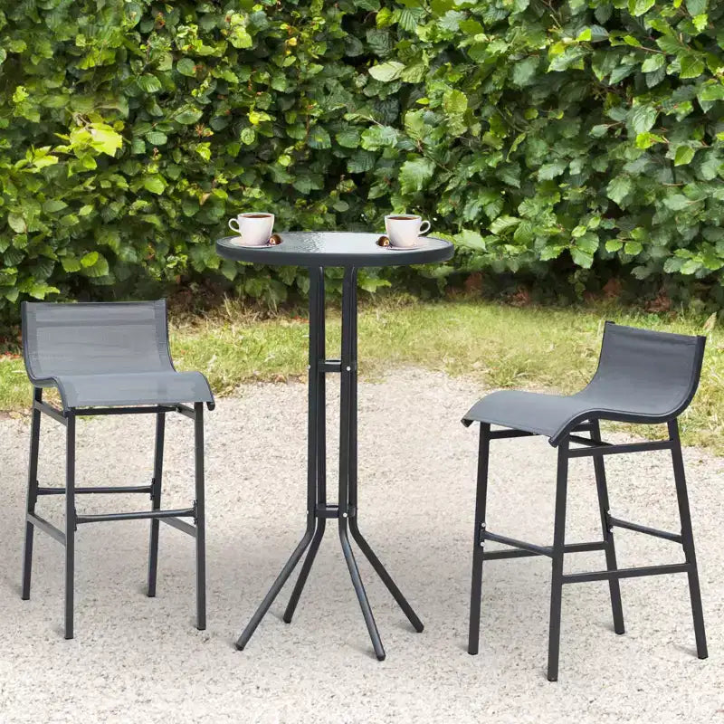 Outsunny 3 Piece Bar Height Outdoor Bistro Set for 2, Round Patio Pub Table 2 Bar Chairs with Comfortable Design & Durable Build