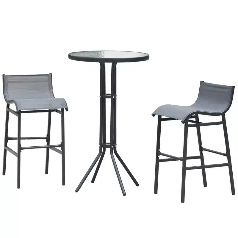 Outsunny 3 Piece Bar Height Outdoor Bistro Set for 2, Round Patio Pub Table 2 Bar Chairs with Comfortable Design & Durable Build