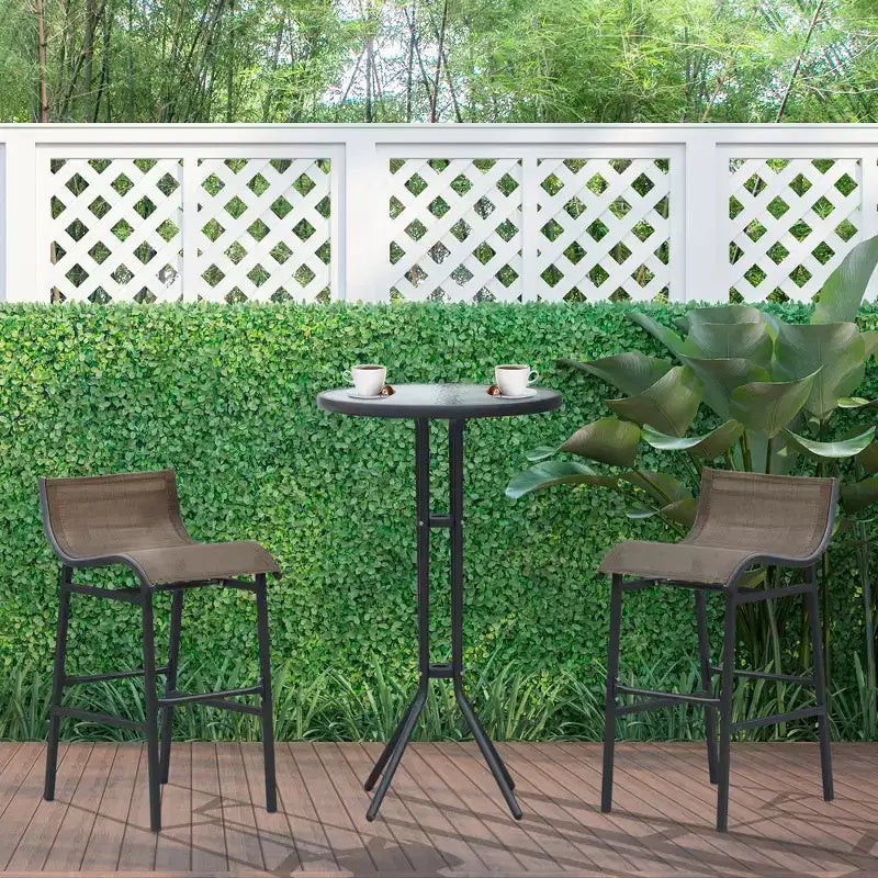 Outsunny 3 Piece Bar Height Outdoor Bistro Set for 2, Round Patio Pub Table 2 Bar Chairs with Comfortable Design & Durable Build