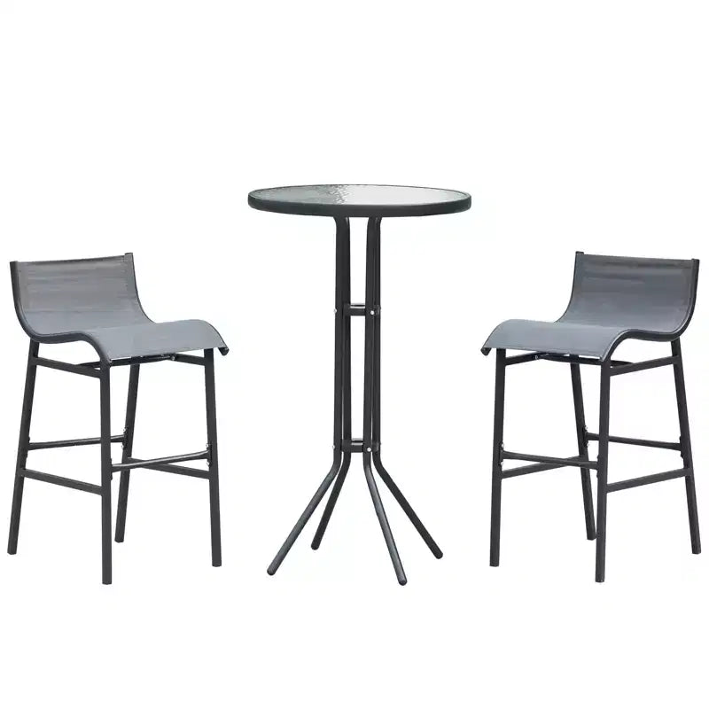 Outsunny 3 Piece Bar Height Outdoor Bistro Set for 2, Round Patio Pub Table 2 Bar Chairs with Comfortable Design & Durable Build