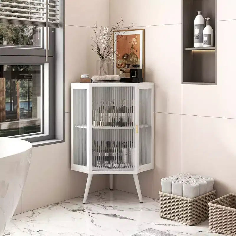22.25 Inch Floor Coner Cabinet With Tempered Glass Door And Adjustable Shelf For Bathroom, Living Room, Bedroom, Home
