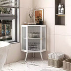22.25 Inch Floor Coner Cabinet With Tempered Glass Door And Adjustable Shelf For Bathroom, Living Room, Bedroom, Home