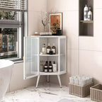 22.25 Inch Floor Coner Cabinet With Tempered Glass Door And Adjustable Shelf For Bathroom, Living Room, Bedroom, Home