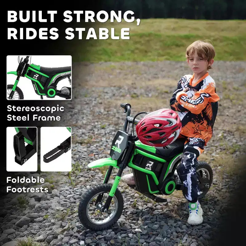 Aosom Electric Dirt Bike with Twist Grip Throttle, 24V 350W Electric Motorcycle Up to 15 MPH with Music Horn, Rear Suspension, for 13+ Years