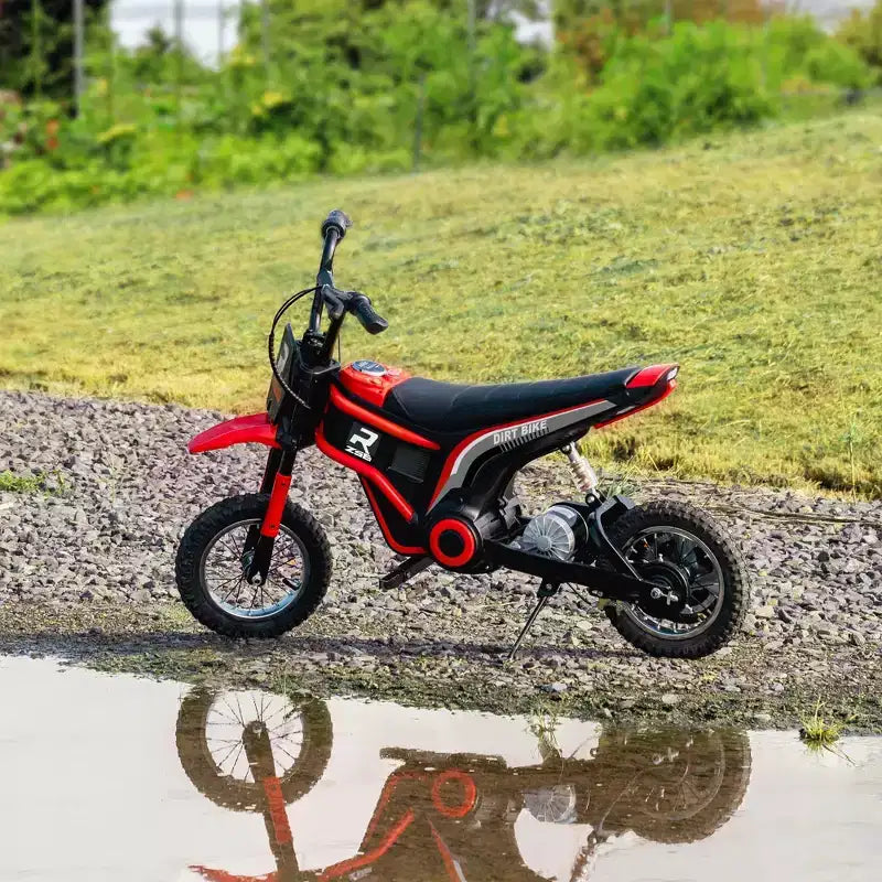 Aosom Electric Dirt Bike with Twist Grip Throttle, 24V 350W Electric Motorcycle Up to 15 MPH with Music Horn, Rear Suspension, for 13+ Years